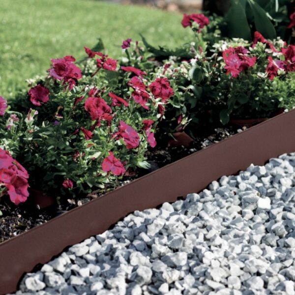 Bordure métallique plane à planter couleur marron pour délimitation de jardin