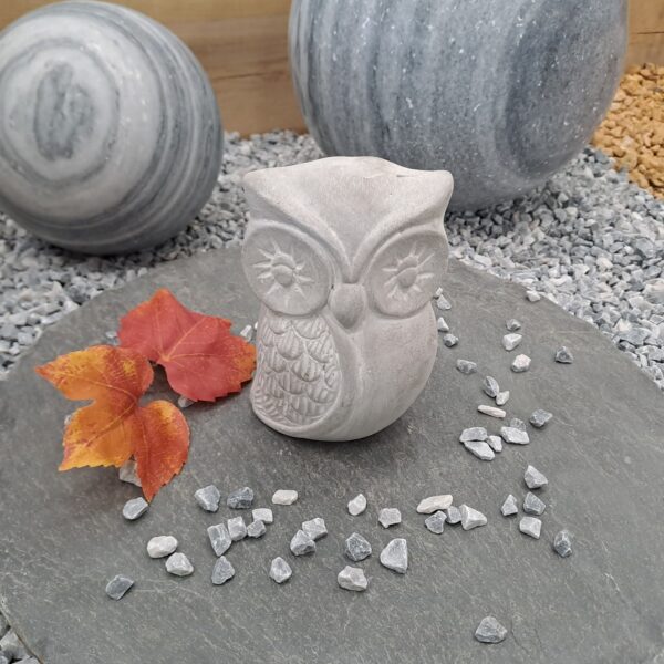 "Statue hibou en ciment gris, 11 x 7,5 x 16 cm"