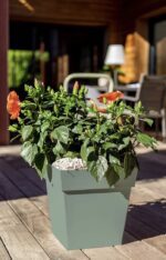 Pot Toscane carré vert laurier 38 L pour plantes