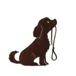 Statue chien Lucy avec laisse en métal sur socle hauteur 50 cm
