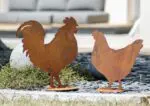 Coq décoratif en métal rouillé sur socle 41 x 46 cm pour jardin