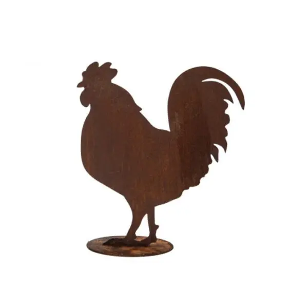 Statue de coq en métal rouillé sur socle 41 x 46 cm pour décoration de jardin