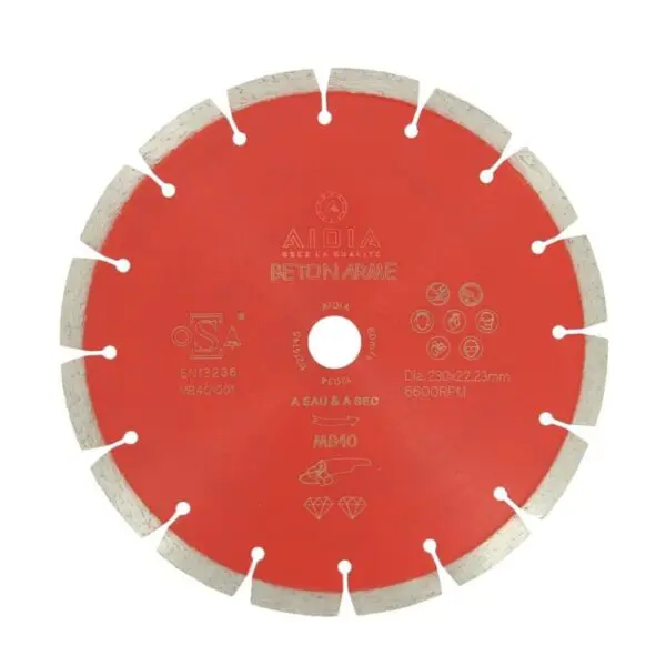 Disque diamant MB40 pour la découpe du béton armé avec alésage 22,23 mm, destiné aux travaux intensifs de maçonnerie.