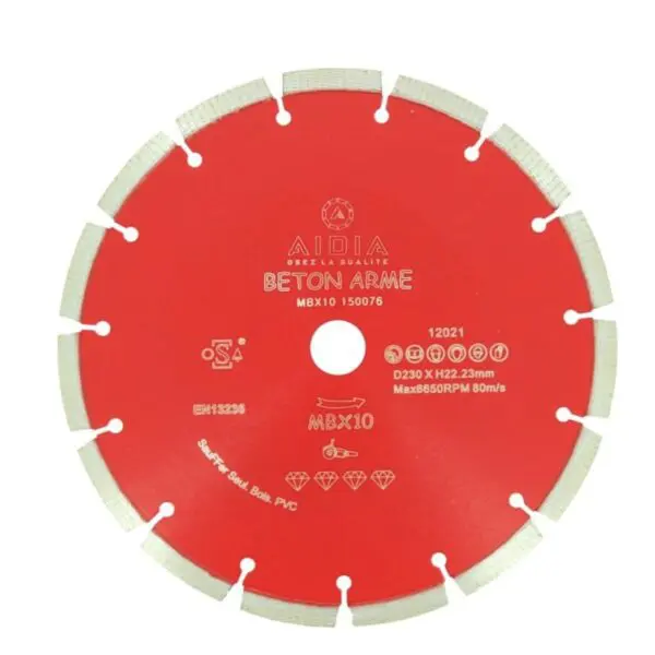Disque diamant MBX10 pour la découpe du béton armé, de la pierre et des matériaux de construction, avec alésage 22,23 mm.