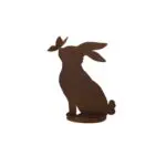 Statue de lapin en métal rouillé avec papillon sur socle 24 x 31 cm