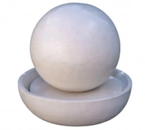 Sphère jeu d’eau en terrazzo blanc diamètre 40 cm avec plateau pour fontaine de jardin