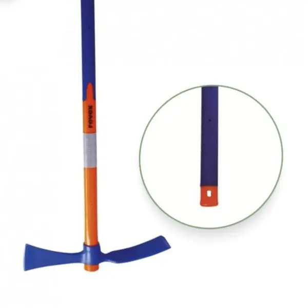 Pioche hache Inovex Revex 2,5 kg avec manche tri-matière de 90 cm pour creuser, décroûter les sols et couper les racines.
