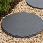 Pas japonais rond en ardoise naturelle de 50 cm de diamètre pour allée et aménagement de jardin