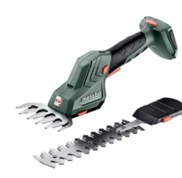 Sculpte-haie et cisaille à gazon sans fil Metabo 18 V pour la taille de précision des haies, arbustes et bordures de pelouse.