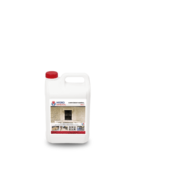 Bidon de Complément Minéral Oléoplus Naturel 5 L, solution non filmogène hydrofuge pour supports minéraux poreux.