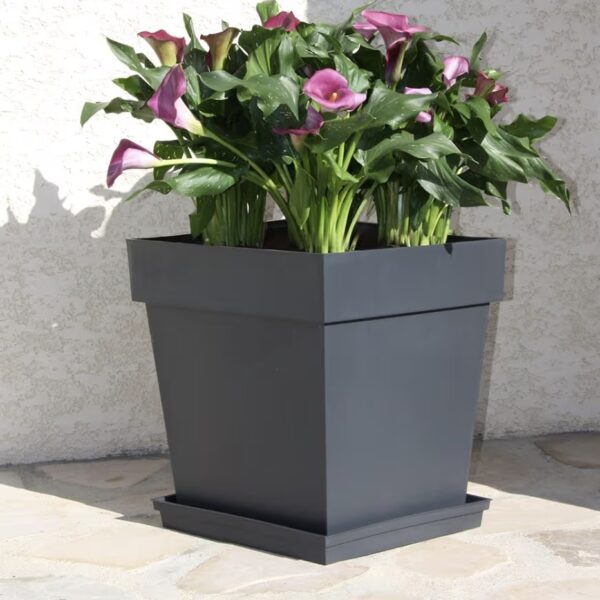 Pot Toscane carré anthracite 38 L pour plantes