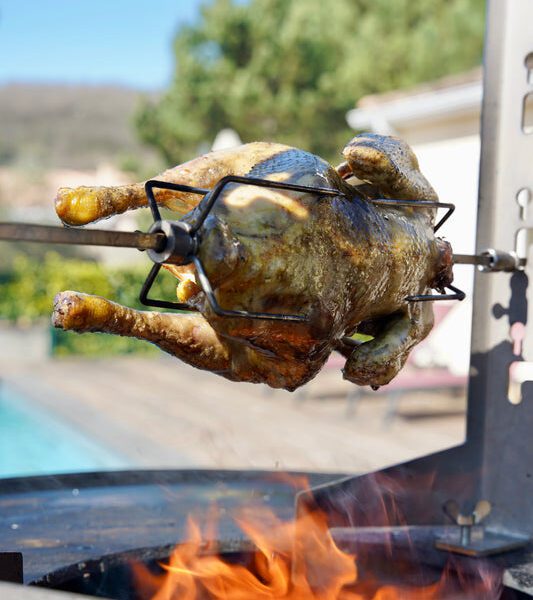 Tourne-broche pour brasero et barbecue – accessoire de cuisson rotative extérieur