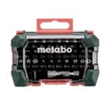 Assortiment de 32 embouts de vissage pour perceuse ou visseuse, présenté en coffret de rangement.