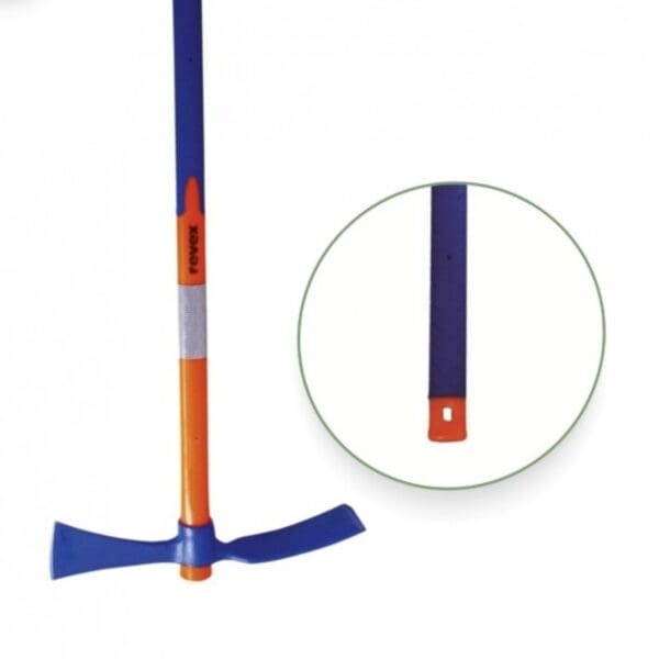Pioche hache Inovex Revex 2,5 kg avec manche tri-matière de 90 cm pour creuser, décroûter les sols et couper les racines.