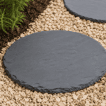 Pas japonais rond en ardoise naturelle de 50 cm de diamètre pour allée et aménagement de jardin