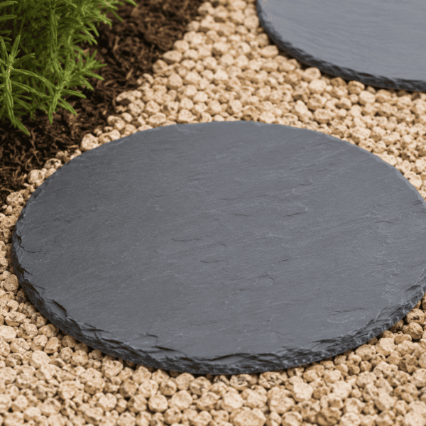 Pas japonais rond en ardoise naturelle de 50 cm de diamètre pour allée et aménagement de jardin