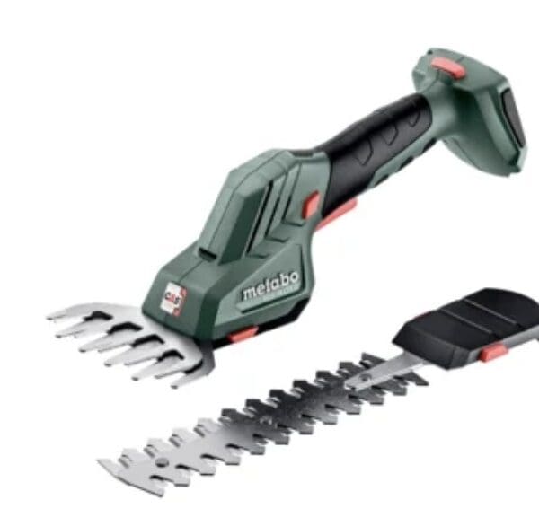 Sculpte-haie et cisaille à gazon sans fil Metabo 18 V pour la taille de précision des haies, arbustes et bordures de pelouse.
