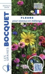Sachet de graines Fleurs pour oiseaux en mélange, avec fleurs colorées et mésange bleue