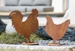 Poule décorative en métal rouillé pour jardin