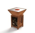Brasero classique carré de 640 mm avec finition rouille et socle M