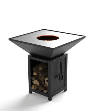 Brasero classique carré de 840 mm en acier thermolaqué avec socle M