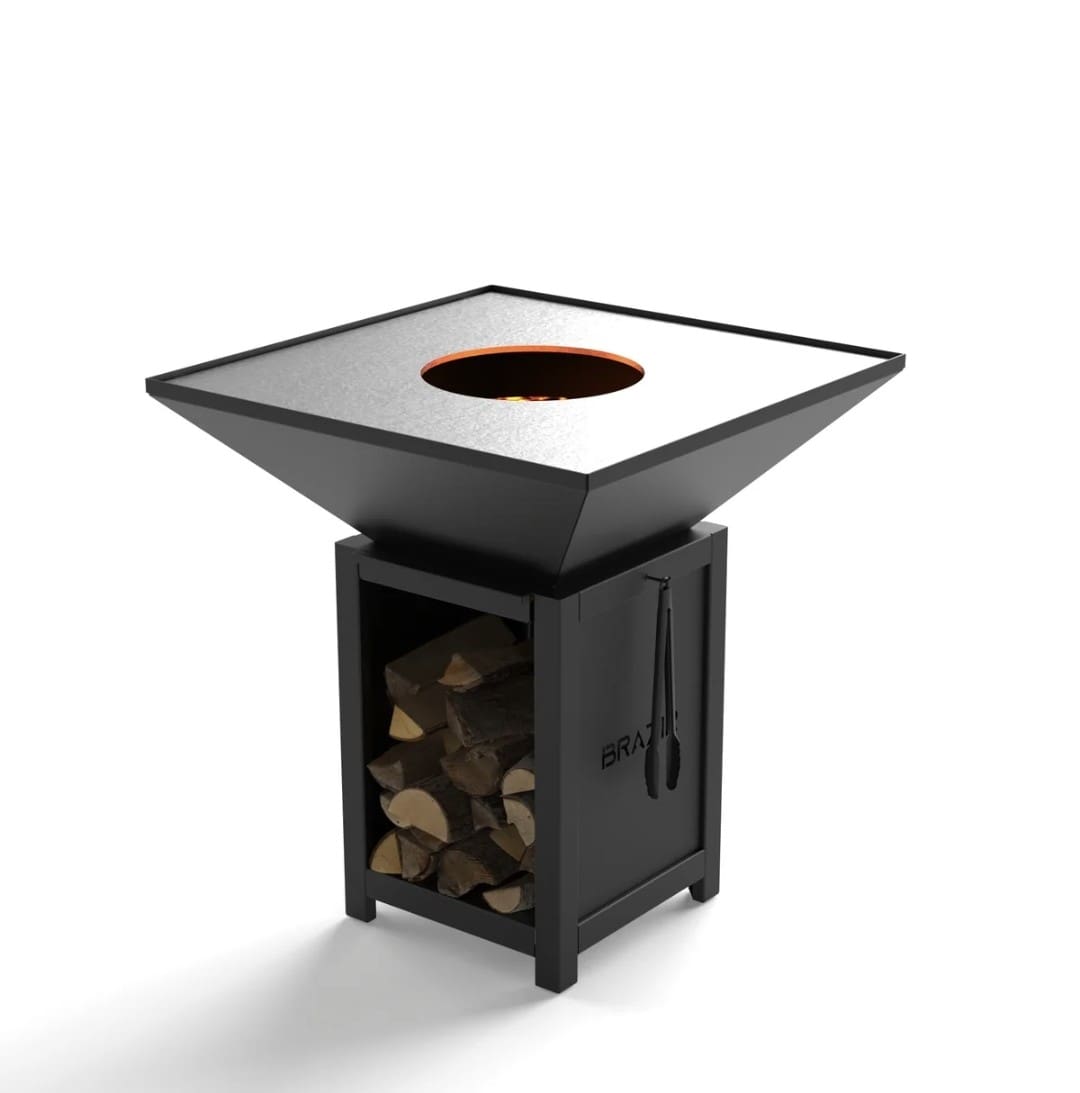 Brasero classique carré 840 mm thermolaqué avec socle M Brasero classique carré de 840 mm en acier thermolaqué avec socle M