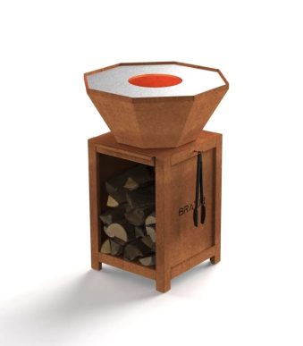 Brasero classique octogonal de 640 mm avec finition rouille et socle M