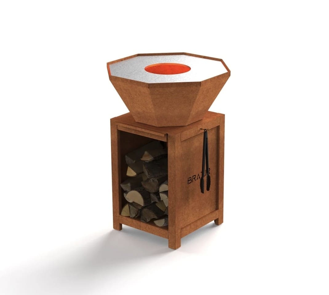 Brasero classique octogonal 640 mm finition rouille avec socle M Brasero classique octogonal de 640 mm avec finition rouille et socle M