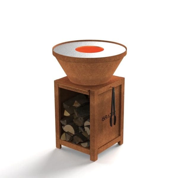 Brasero classique rond de 640 mm avec finition rouille et socle M