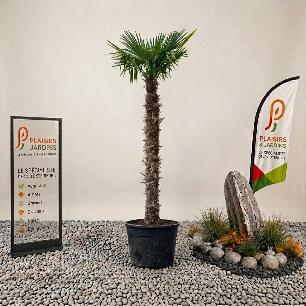 Trachycarpus fortunei – Palmier chanvre avec tronc de 2,50 m Palmier Trachycarpus fortunei avec un tronc de 2,50 m